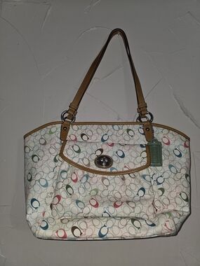 Coach Chelsea Signature Print Tote with Tan Trim